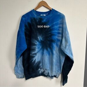 Colortone Mens Too Bad‎ XL Tie Dye Sweatshirt Blue Boho Streetwear Skater